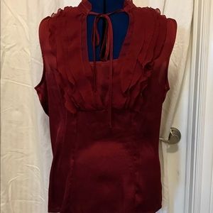 Bisou Bisou Sleeveless Red Blouse with Ruffles